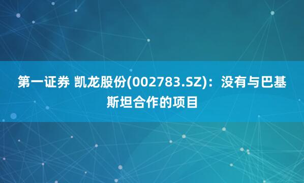 第一证券 凯龙股份(002783.SZ)：没有与巴基斯坦合作的项目