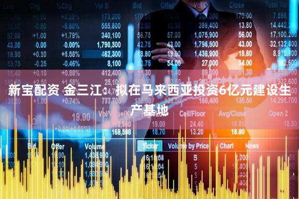 新宝配资 金三江：拟在马来西亚投资6亿元建设生产基地
