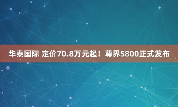 华泰国际 定价70.8万元起！尊界S800正式发布